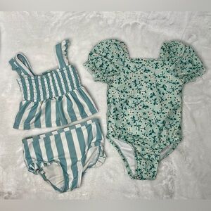 Swim Carter's Teal Stripe Tankini & Cat & Jack Floral Puff-Sleeve One-Piece